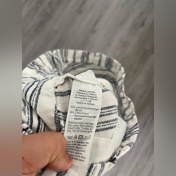 Madewell Size 4 Linen-Cotton Paperbag Pants Dark Baltic Stripe - Picture 5 of 7